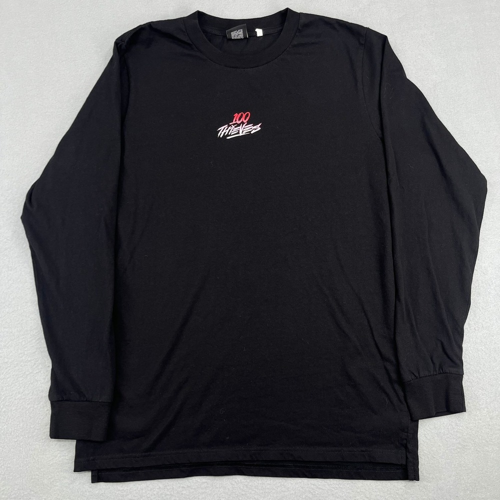 100 Thieves Mens Long Sleeve Graphic T-Shirt Black Size Medium Esports Gaming